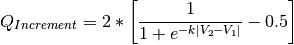 Q_{Increment} = 2 * \left[\frac{1}{1 + e^{-k|V_2 - V_1|}}-0.5\right]
